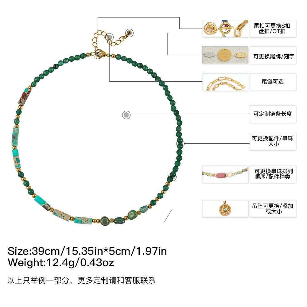 GEMCHIC Women s Natural Green Agate Necklace Irregular Beaded Clavicle Chain Geometric Pendant
