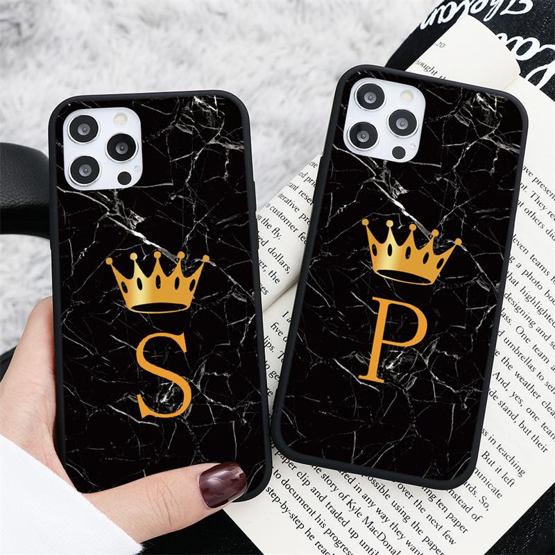 Buy Initial Letter Crown Marble Case for iPhone 12 11 13 Samsung