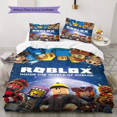 Roblox Spiel Muster Bettwäsche Steppdecke Set Bettbezug Kissenbezug Heimdekoration Geburtstagsgeschenk (1 Bettbezug + 2 Kissenbezüge, ohne Füllung)