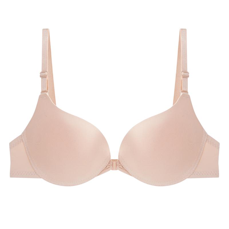 

Женский бюстгальтер с застежкой спереди, мягкий дышащий бюстгальтер пуш-ап с регулируемыми эластичными бретелями, формованными косточками, без зацепок, однотонный 38 бежевый