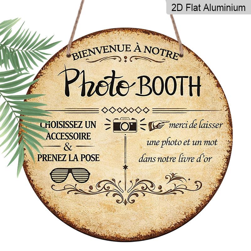 2D Flat, 1pc Suitable for Wedding & Birthday Party Photo Booth Sign - Vintage French/English Retro Aluminum Wall Decor, Round Photo Booth Label for