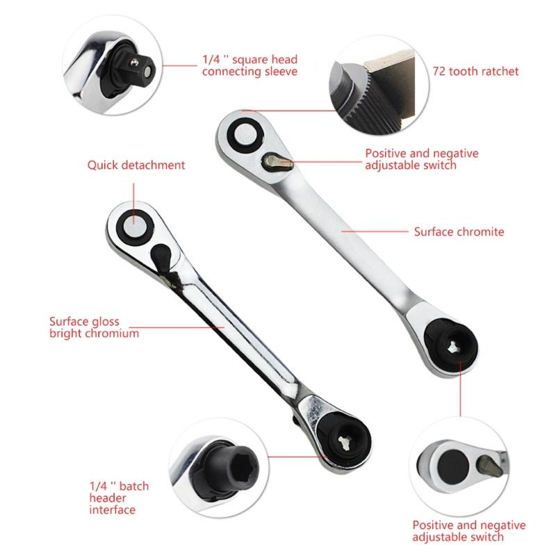 1/4Inch Mini Ratchet Wrench 72 Tooth With Double Drive Heads For Tight Space Alloy Steel Construction 99mm