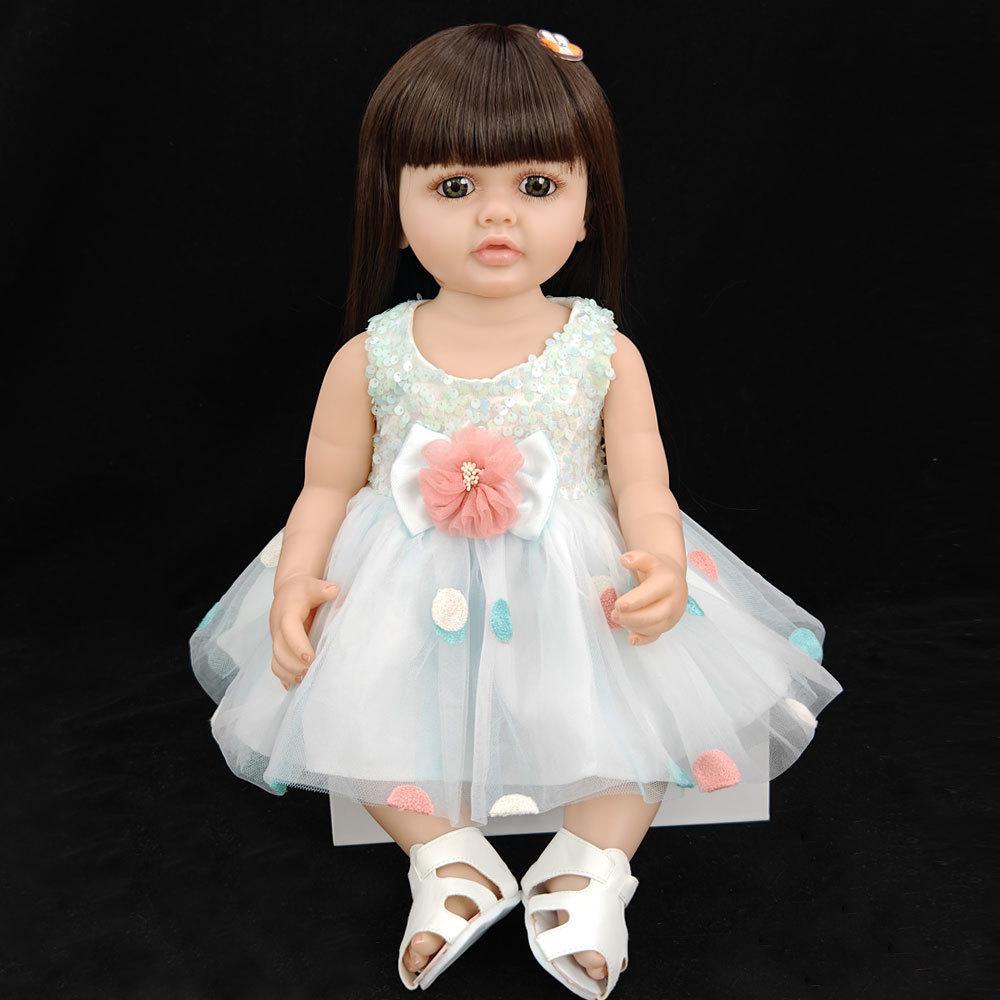 55 cm 22 zoll Lebensechte Reborn Baby Mädchen Puppe Weiche Silikon Lange Braune Haare Realistische Prinzessin Kleinkind Bebe Geburtstag Geschenk