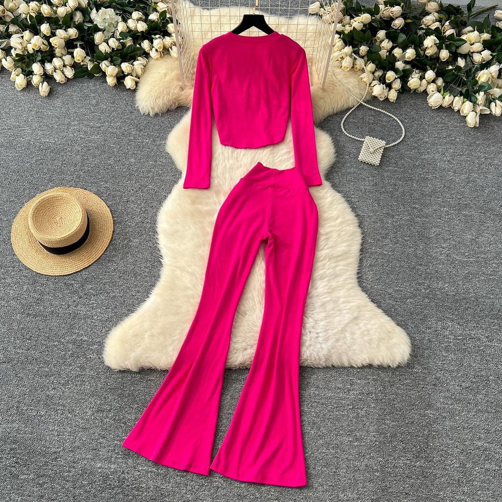 Spice Girls Suit Women's Casual Sportswear Slim Round Neck Long Sleeve T-Shirt High Waist Slim Micro Pants Suit