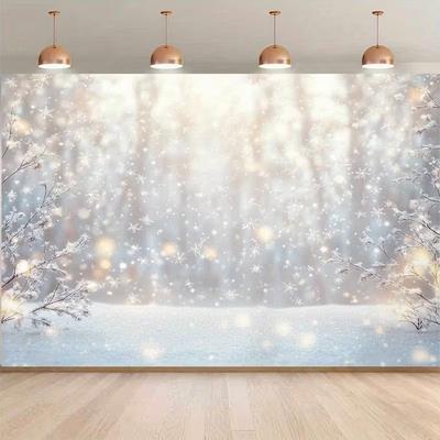 2D Glitter White Snow Winter Wonderland New Year Photography Background Cloth