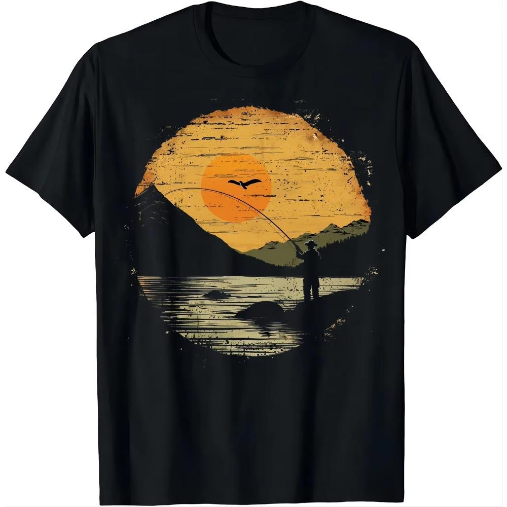 Outdoor-inspired Fishing Print T-shirt Men Clothing Tops Graphic T Shirts Camisas Streetwear Ropa Hombre Vintage T Shirt