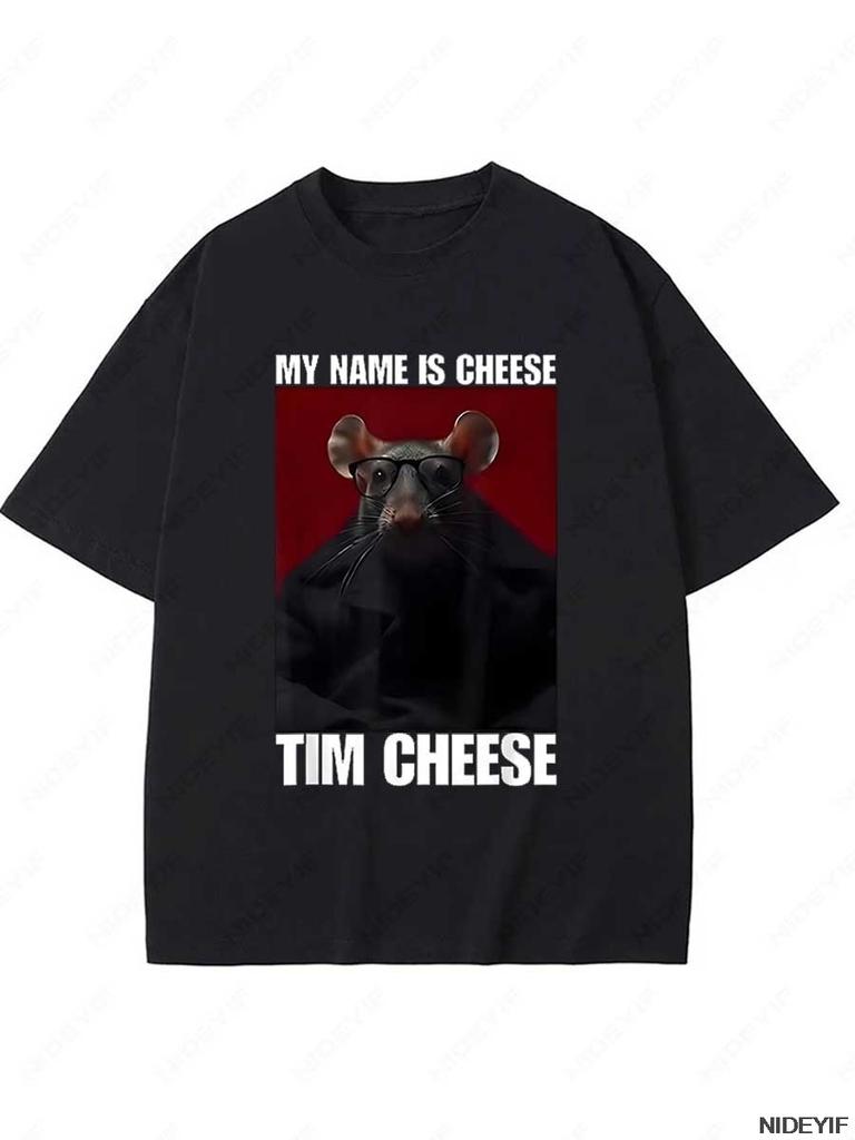 Tim Cheese Meme Men T-shirt Funny Mouse Meme Y2k Graphic T-shirt Top 100% Cotton Soft Unisex O Collar Oversized Streetwear