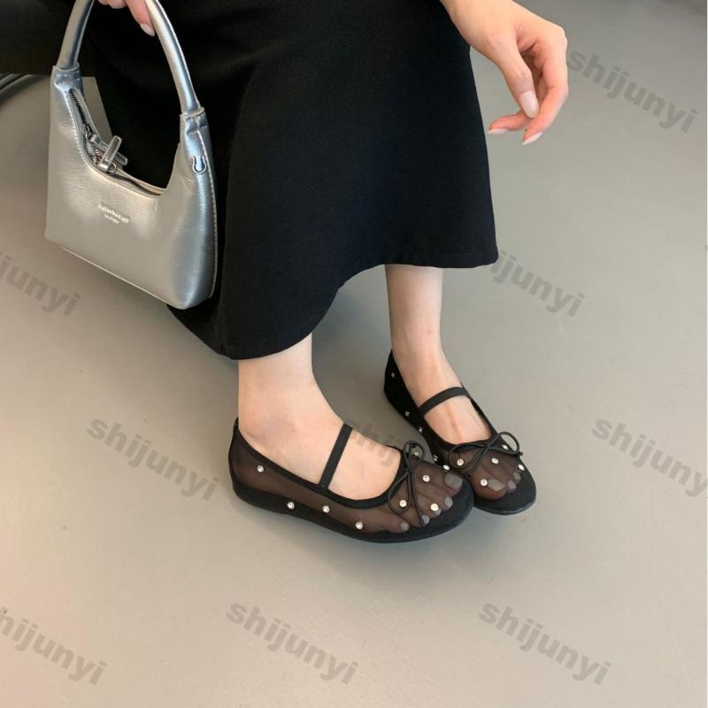Fashion Women Flat Bows Single Shoes Summer New Fashion Shallow Ladies Elegant Ballerinas Shoes Soft Flat Outdoor Casual Mary Jane Shoes