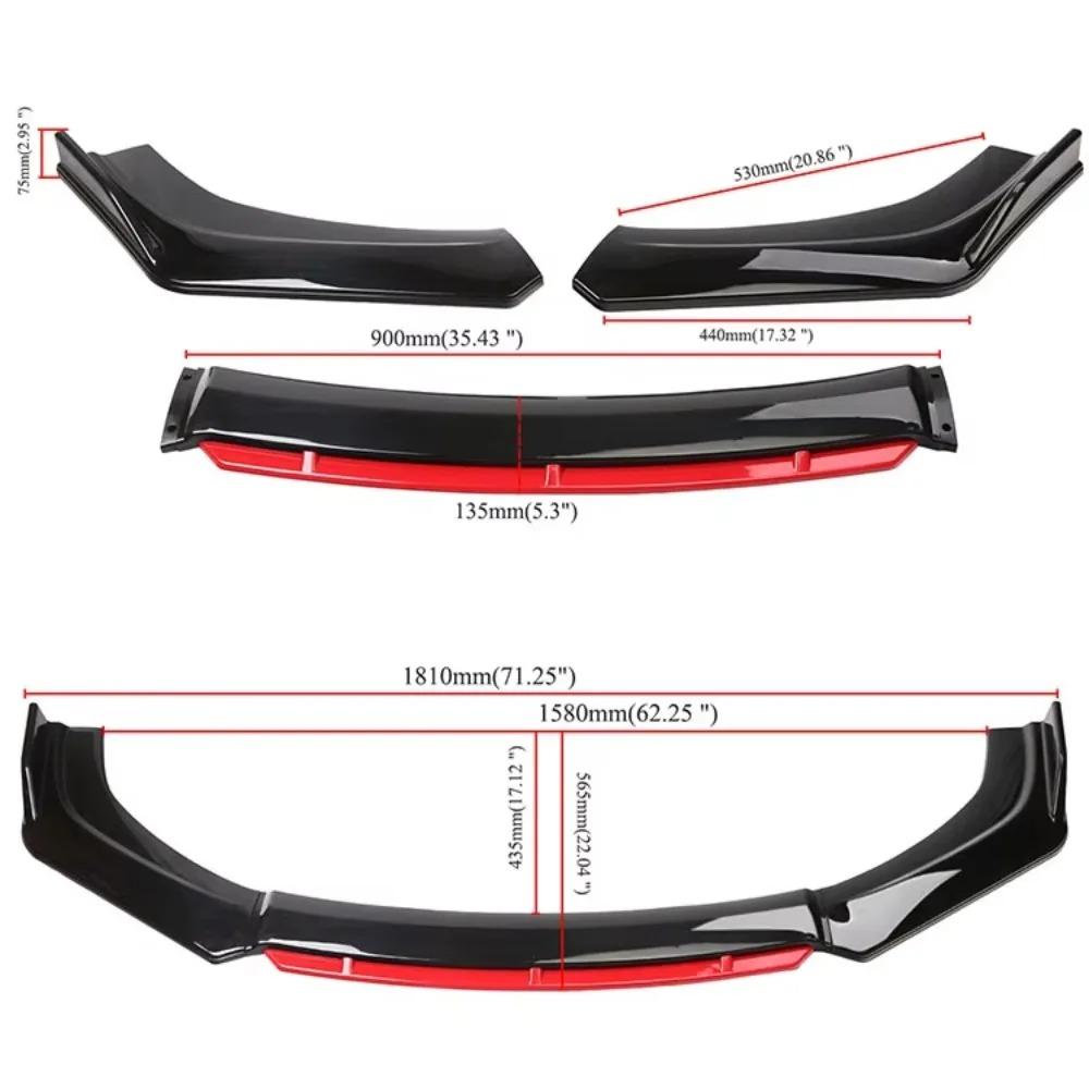 Car Accessories ABS Body Kit Glossy Black 4PCS Front Bumper Spoiler Lip for Universal Car