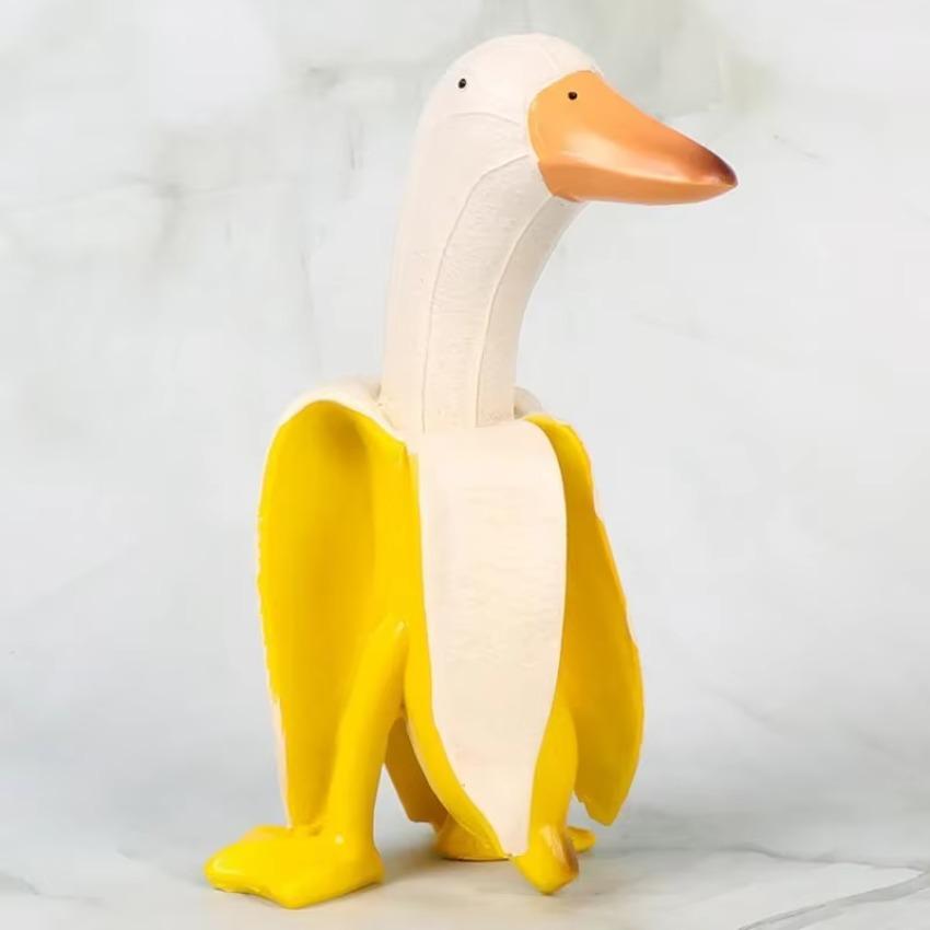 Banana Duck Art Statue Whimsical Peeled Banana Duck Decoration Creative Craft Artwork for Garden Yard Lawn Resin Garden Statues