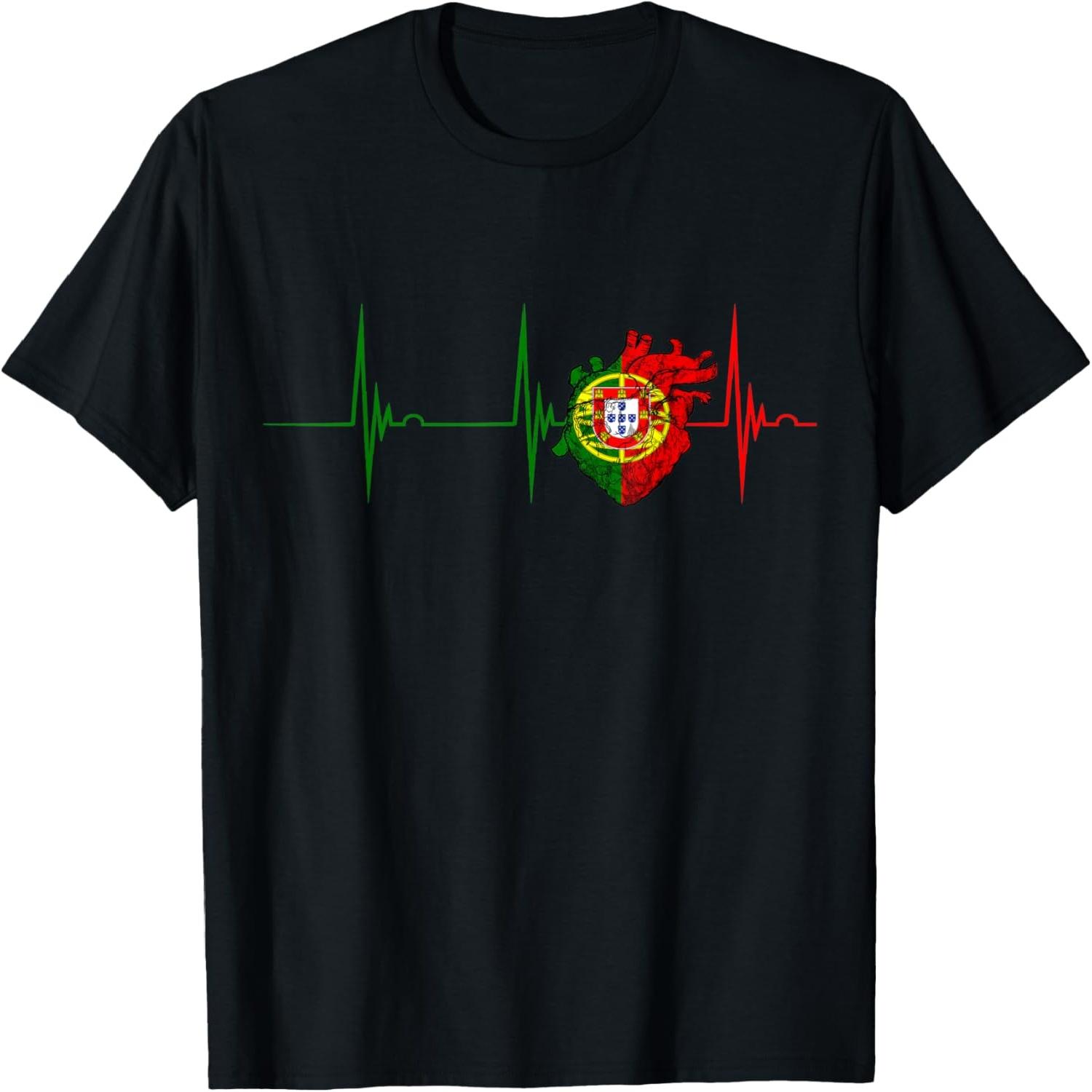 Portugal Heartbeat EKG Pulse Portugal Heart Portuguese Pride T-Shirt S разноцветный