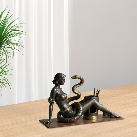 Snake Beauty Pen Holder Retro Desk Organizer Pen Cup Decorative Sexy Woman Pencil Holder for Study Bedroom Office