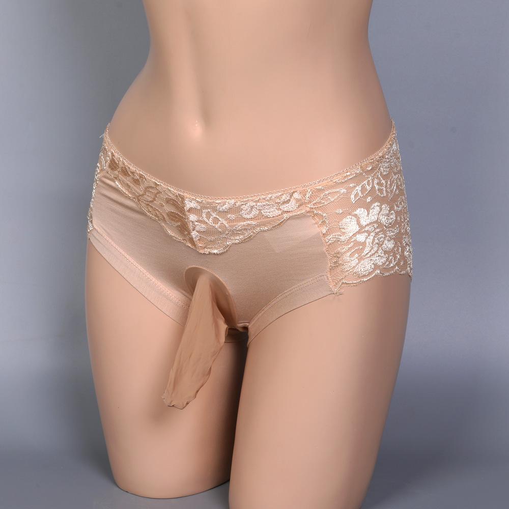 Large Size Lace Sissy Pouch Panties Men Bullet Separation Physiology Underwear Elephant Nose Briefs Feminization Gays Lingerie