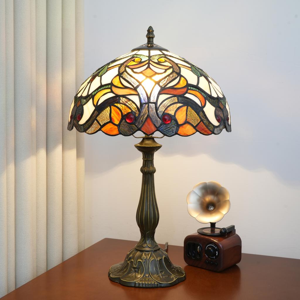 Village Garden Style Stained Glass Lamp Bedroom Table Lamp Reading Desk Light for Bedside Living Room Office Dormitory Decor 12“