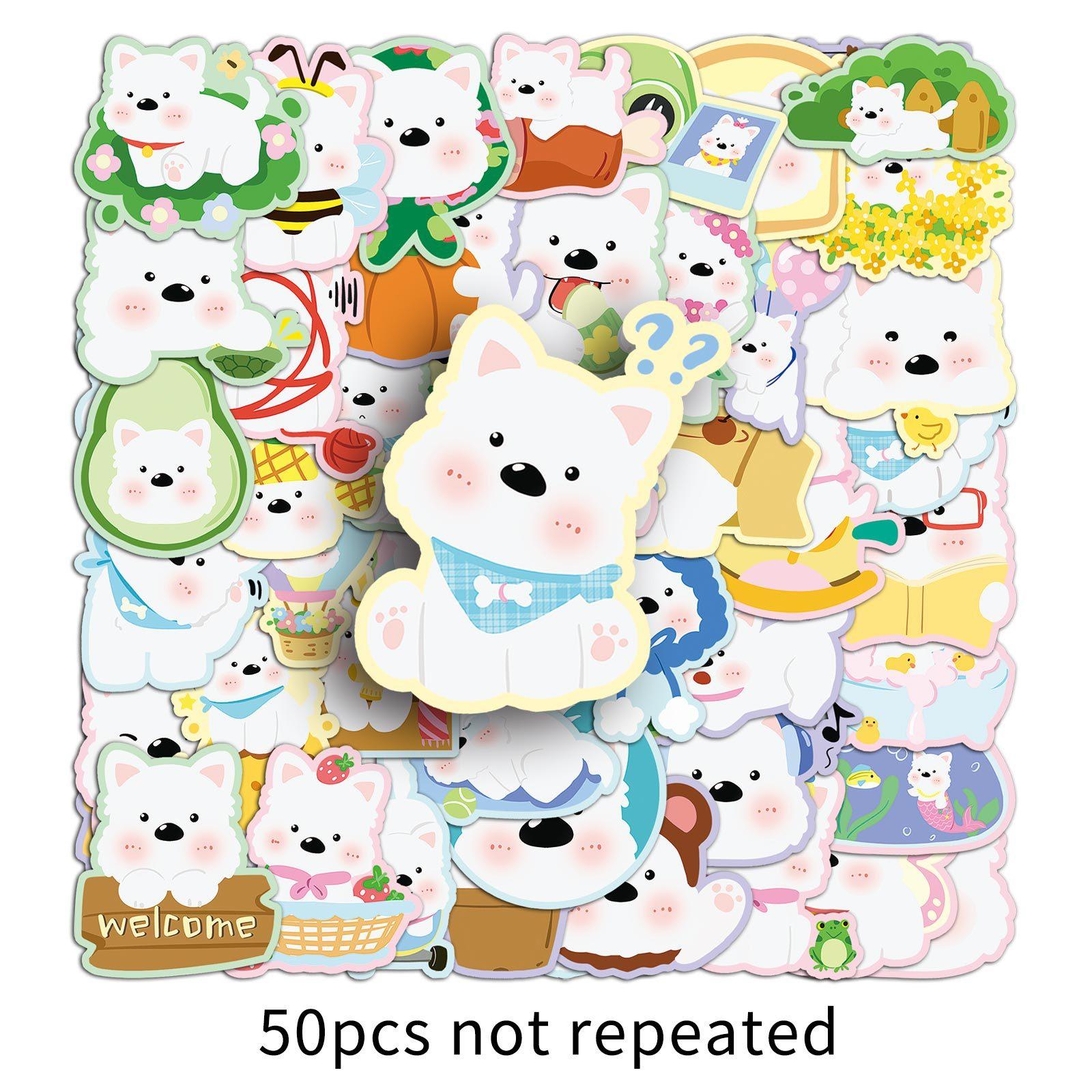 

50 Cute Hand-painted Dog Decorative Cups Luggage Stickers 50 pieces of stickers