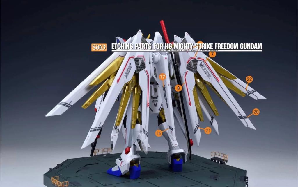 HG 1/144 Mighty Strike Freedom Gundam Custom Detail Up High-Quality Stainless Steel Parts with Water-Transfer Decals