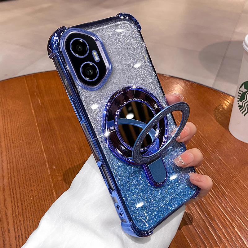 Applicable To Honor 400Pro Mobile Phone Case Glitter Powder Makeup Mirror Magnetic Suction Bracket Honor Power Soft Case Four Corners Anti-drop