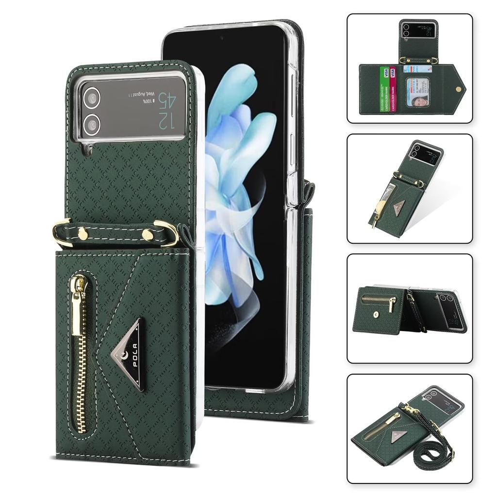 Crossbody-Handyhülle für Samsung Galaxy Z Flip 4 Flip3 Flip5 Funda Abnehmbarer Lanyard-Reißverschluss Kartenhalter Brieftasche Kickstand-Abdeckung