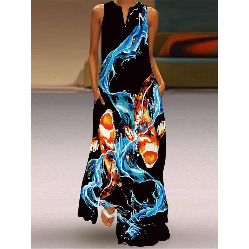 New Sleeveless Dress Summer Long Pear Shapes Belly Covering Silm Slim Looking Yes, Elegant V-neck Dress