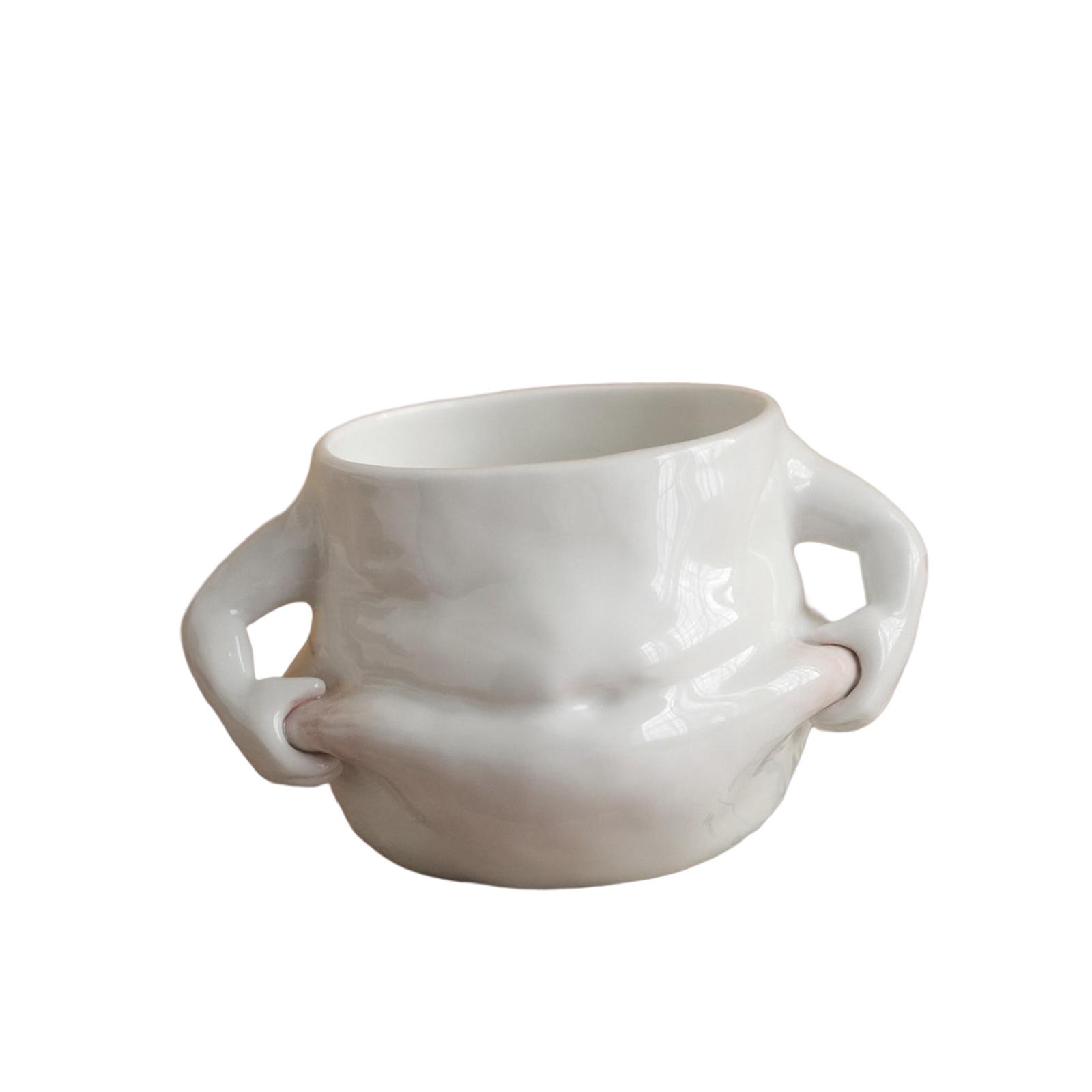 

Creative Ceramic Coffee Mug cup with Handles Housewarming Gift White Novelty Pinch Belly for kitchen Home Office 301-400ml