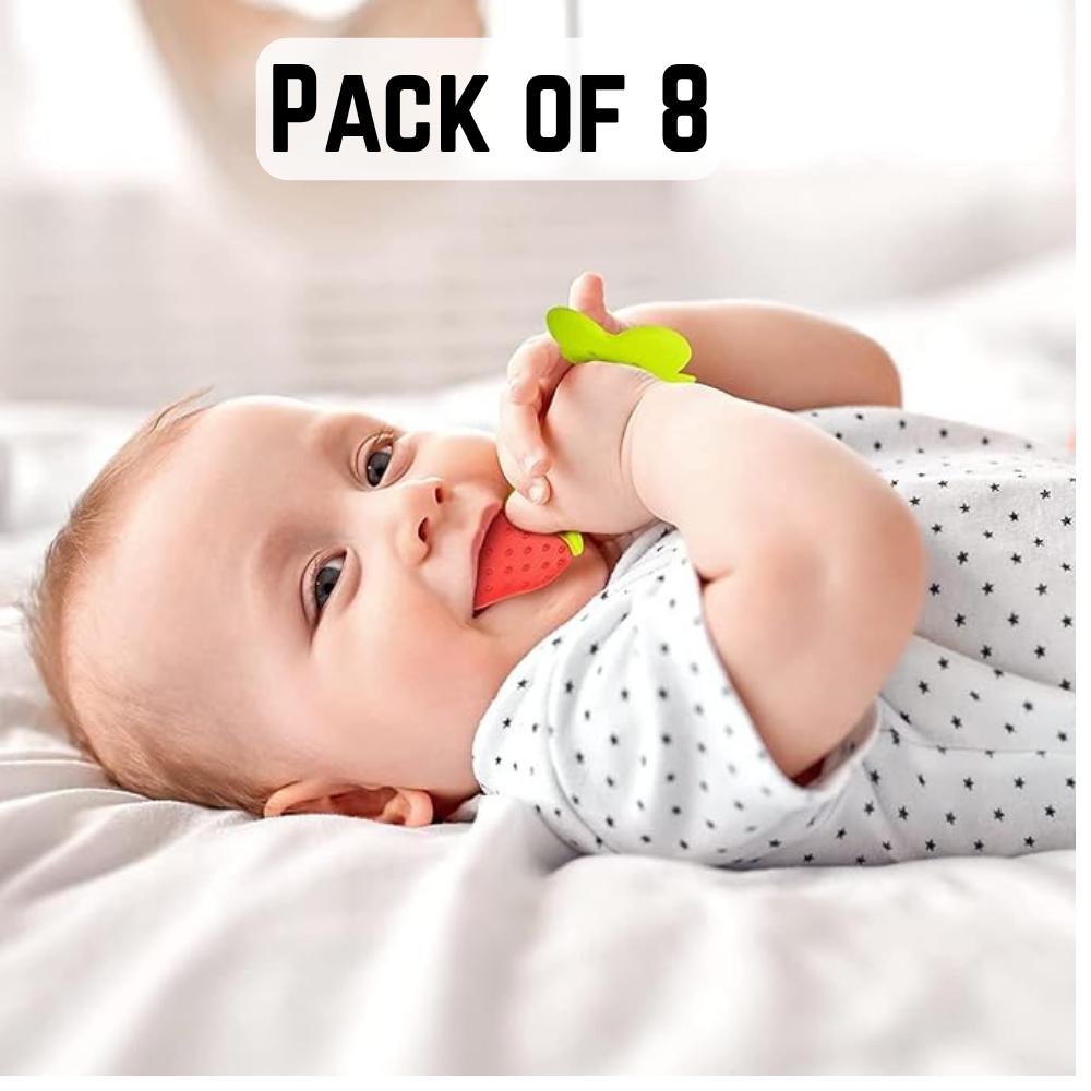 

Pack of 8 Baby Fruit Teether Set | Silicone Fresh Food Feeder & Teething Toy for Infants