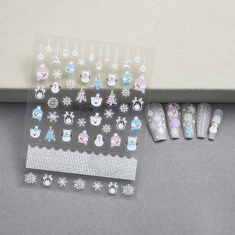 Christmas Lovely Cartoon Bowknot Santa Claus Snowman Christmas Tree Elk Snowflake Nail Art Stickers Xmas Cute Manicure Decals