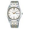 Seiko Selection SBPX085 Men's Solar Powered Watch Silver Yellow Gold Sapphire Glass Stainless Steel White Dial