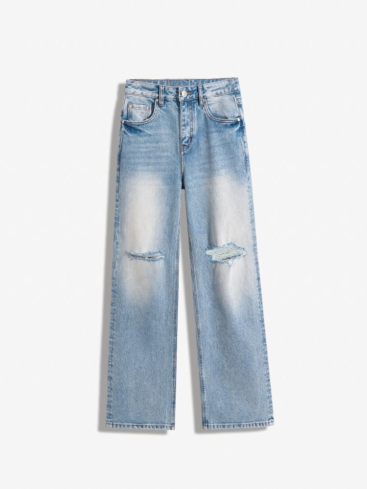 Women s High Waist Light Blue Slim Straight Ripped Jeans for Tall People 27