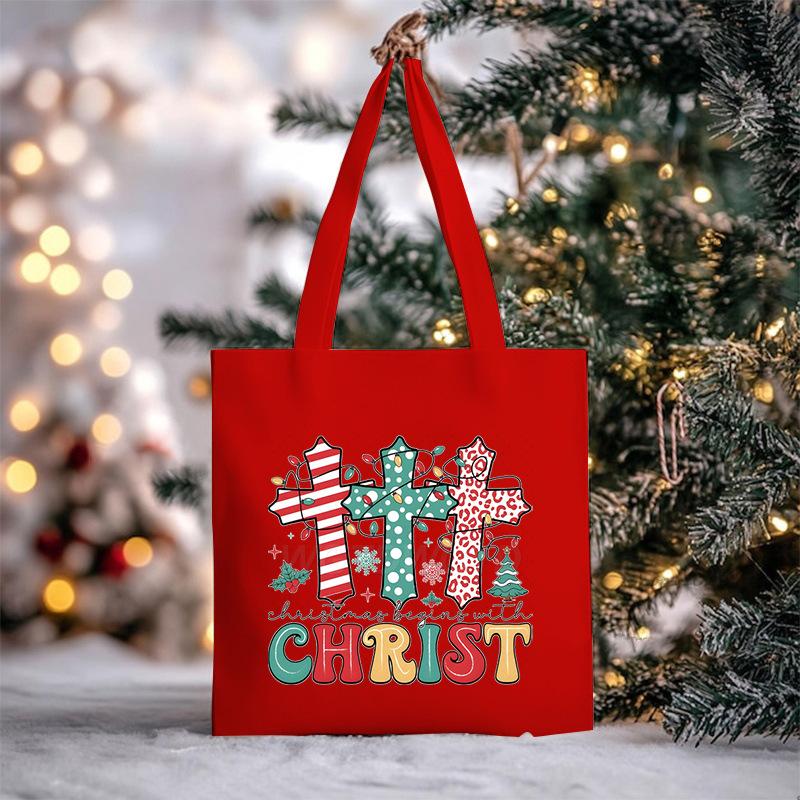 Christmas Christmas Printed Canvas Bag Large Capacity Casual Trend Student Shoulder Bag Tote Bag