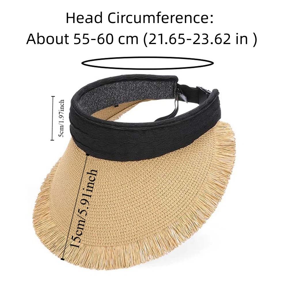 Portable Straw Visor Cap Breathable Solid Color Sunscreen Empty Top Hat Lightweight Versatile Wide Brim Woven Cap Summer