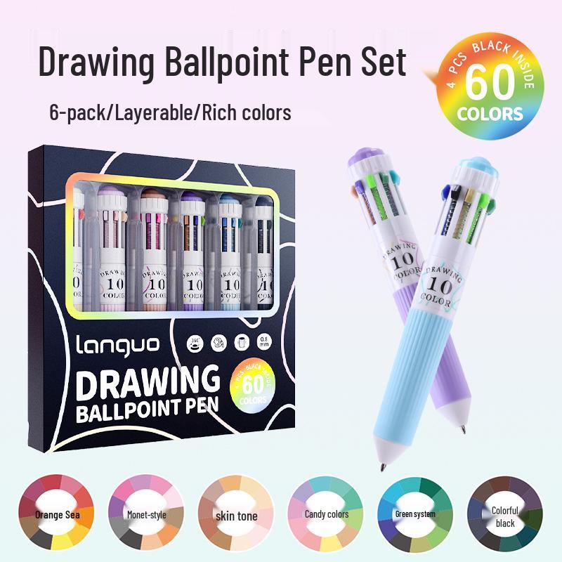 Modrý Fruit 60barevný vícebarevný set kuličkových per s měkkým úchopem - Stiskací psací nástroj 10 v 1