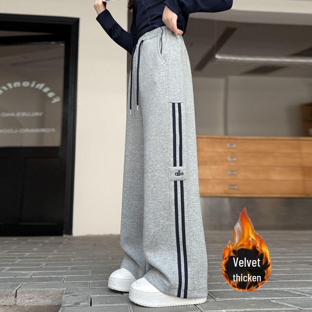 Dziewczęce Spodnie Dresowe Sportowe z Prostymi Nogawkami - Jesień/Zima, Pluszowe, Chłodny Luźny Krój dla Dużych Dziewczynek