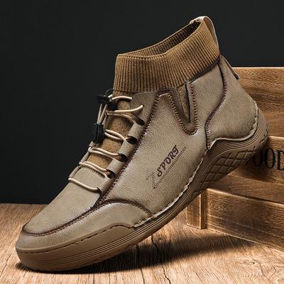 Split Leather Men Boots Hand Made Winter Ankle Boots With Fur Plus Size 38-46 Leisure Sneakers For Male Hombres Botas