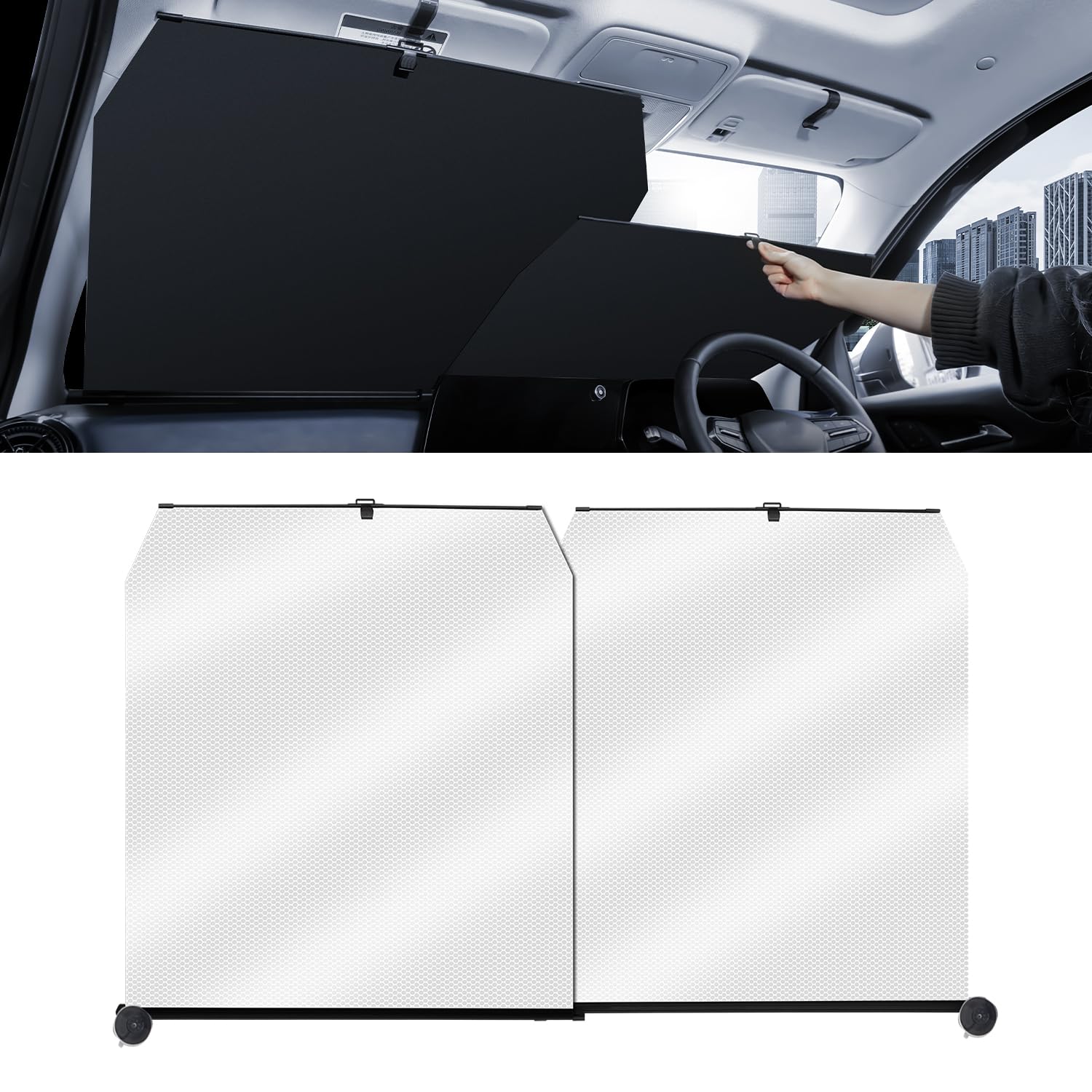 

Улучшенный угол присоски солнцезащитного козырька Mozan для нескольких передних автоматических солнцезащитных козырьков, автомобильная роликовая шторка от солнца, автоматический шаровой шарнир, присоска, свободно регулируемое вращение чёрный