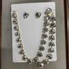 Silver Needle Heart Stud Earrings and Necklace Set with Inlaid Diamonds - Elegant Court Style Accessory for Women