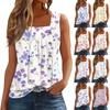 Camisetas sin mangas de verano con estampado de chaleco sin mangas con botones lisos plisados ​​básicos informales a la moda para mujer