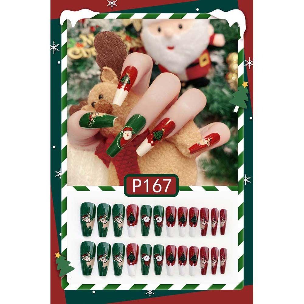 24Pcs/set Christmas Snowflake Christmas False Nails Christmas Fake Nail Extension  Manicurist