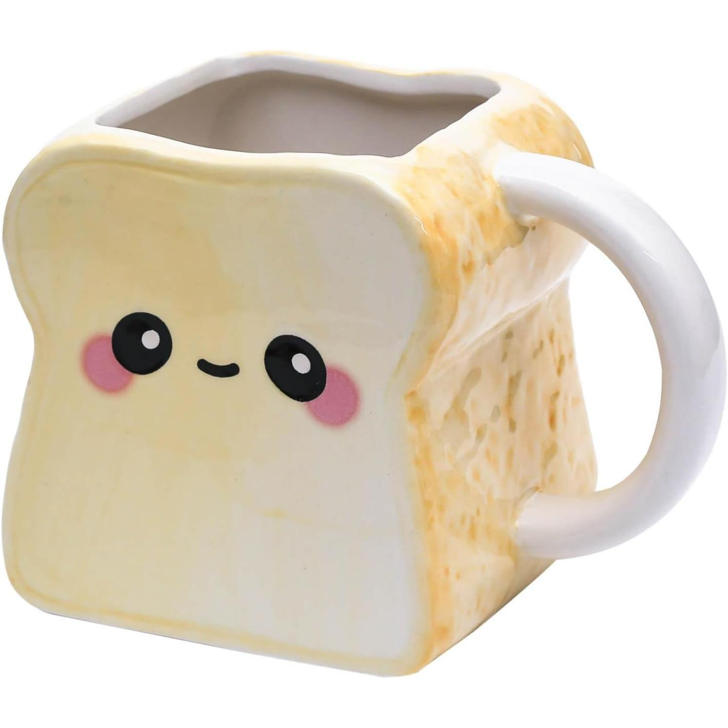 

Ceramic Mug for Coffee,Tea & Water, Creative Porcelain 3D Cup with Handle for Home & Office,Toast Bread Shape Mug Gift W