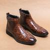 Men's Plus Size Crocodile Pattern High-Top Leather Boots - Autumn Winter Lacquered European American Style