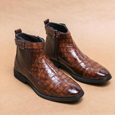 Men's Plus Size Crocodile Pattern High-Top Leather Boots - Autumn Winter Lacquered European American Style