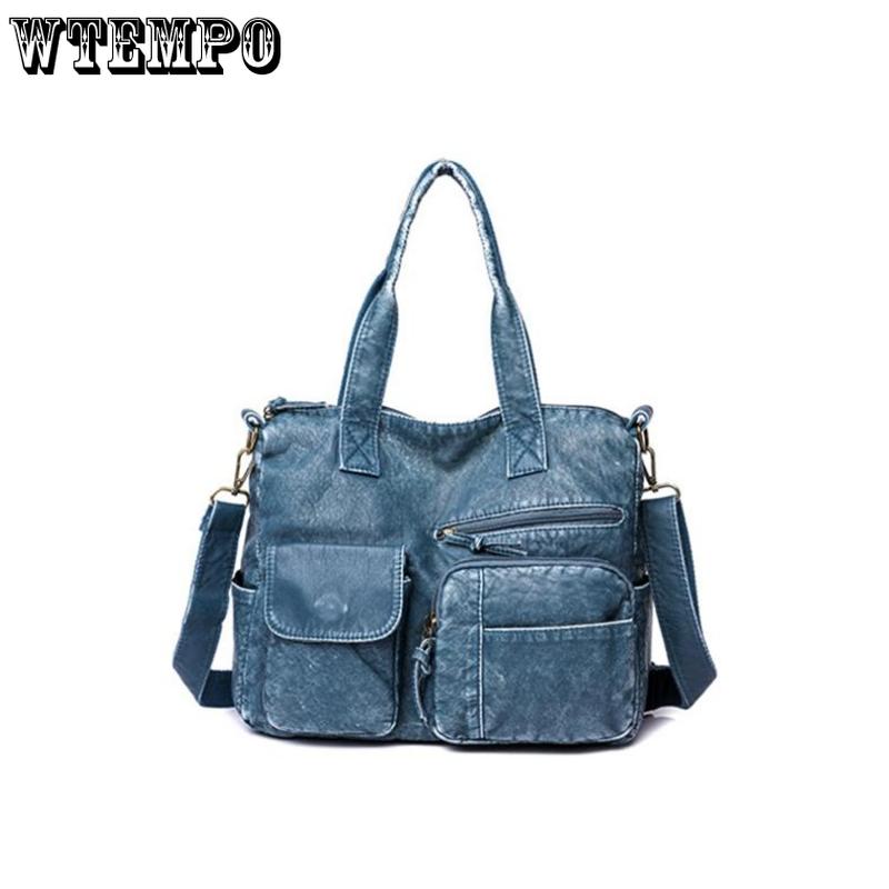 WTEMPO Retro sepraná kožená kabelka Módní Velkokapacitní vícekapsová Tote Bag Women