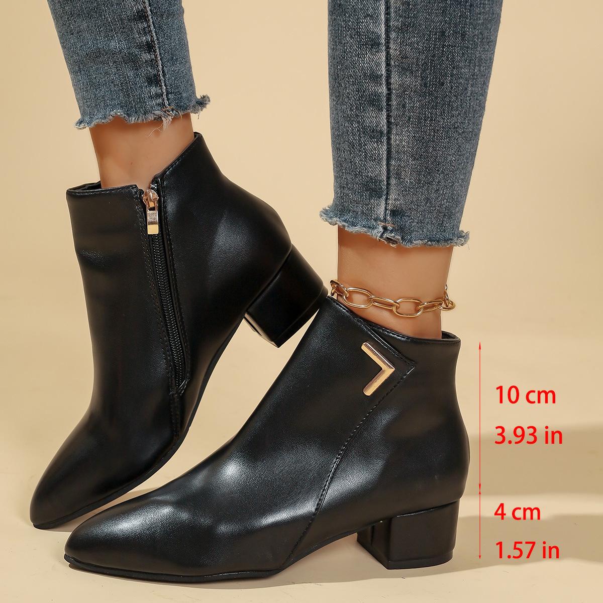 

Ботильоны с острым носком и боковой молнией, новинка осени 2025 года, большие металлические ботильоны на среднем каблуке в британском стиле для женщин 36