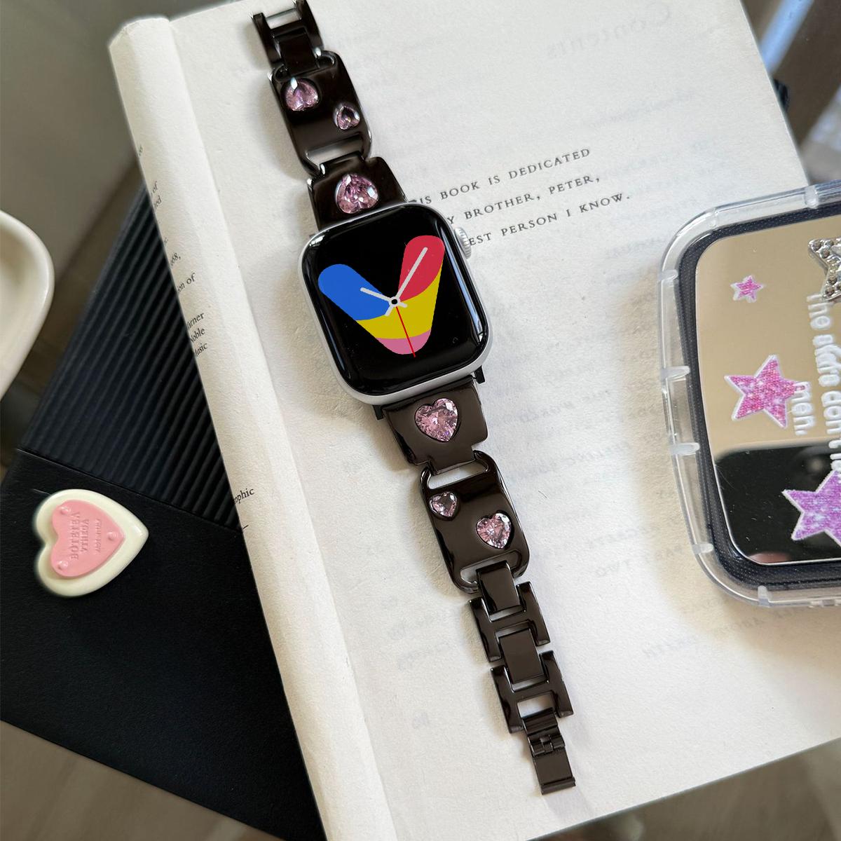 

Ремешок с бриллиантами в форме сердца для Apple Watch S11 10 9 8 7 6 5 Ultra 3 SE3 Металлический браслет для ремешка Iwatch 38 40 41 42 44 45 46 49 мм 38-40-41MM