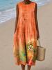 Sleeveless dress 26 new shrink pleated large version loose casual round neck digital printing - bamboo hemp