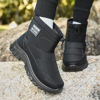 Waterdichte Antislip Sneeuwlaarzen voor Dames Winter Outdoor Verdikte Pluche Enkellaarsjes Vrouw Instapper Platte Hak Katoen Gevoerde Schoenen