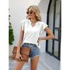 Solid Ruffle Hem Sleeve T-Shirt, Casual V Neck Short Sleeve Summer T-shirt, Women's Clothing