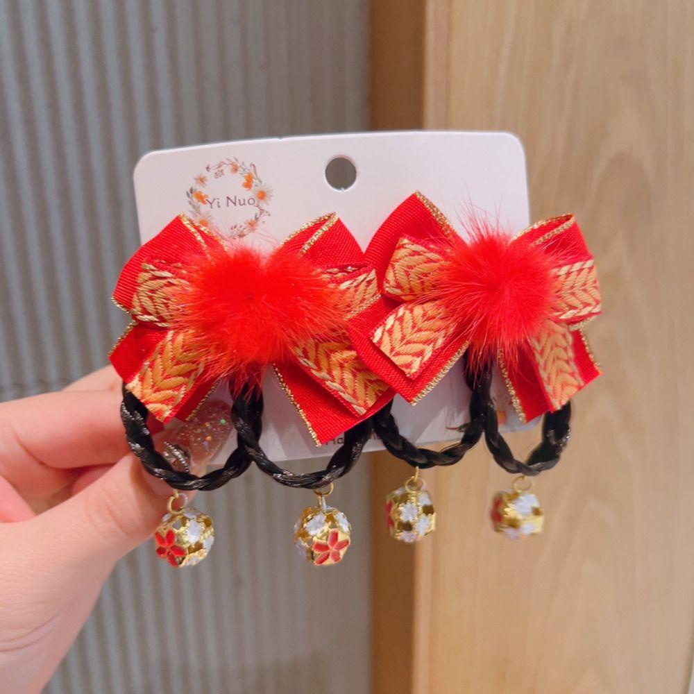 2pcs Flower Tassel Children Bow Hairpin Chinese Style Hanfu Side Clip Wig Braid Hairpin  Girls
