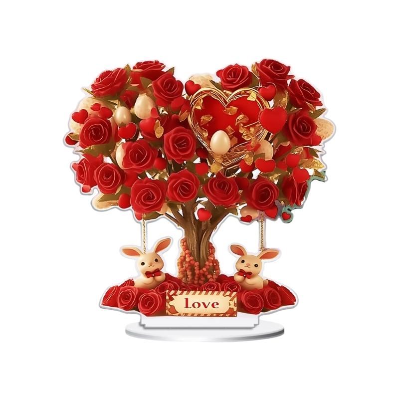 Valentines Day Acrylic Rose Flower Tree 2D Flat Ornament Romantics Home Tabletop Decors For Wedding Living Room Bedroom