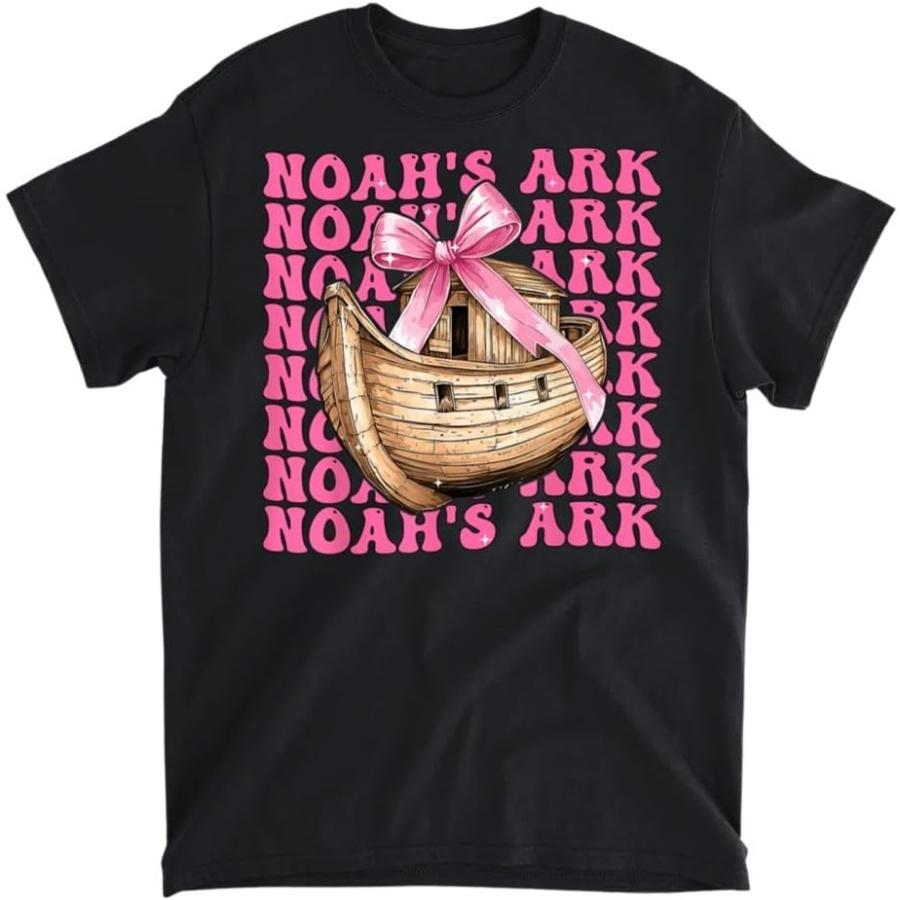 Coquette Bow Noah's Ark Christian Animals Girl Mom Mama T-Shirt, Tank Top, Long Sleeve, Sweatshirt, Hoodie Men Women Kids Made in Canada Black