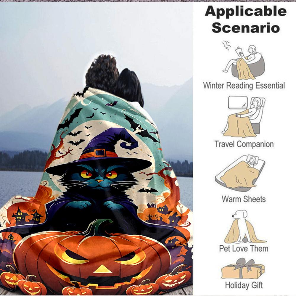 1 Stück Halloween-Katzen-Decke, Leichte Flanell-Kuscheldecke für Sofa, Bett, Reisen, Camping, Wohnzimmer, Büro, Couch089